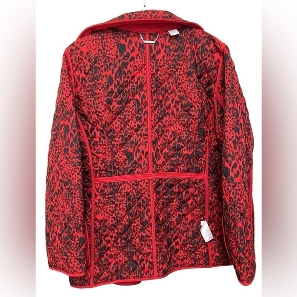 Chico’s Red Quilted Snap Front Leopard Print Lining  Classic Women’s Jacket XL - Picture 6 of 13